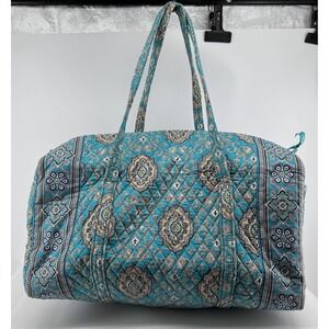 Vera Bradley Large Duffel Resort Medallion Teal Quilted Weekender Travel Bag